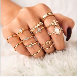 13PCS - 18K Gold Plated Rings Set new